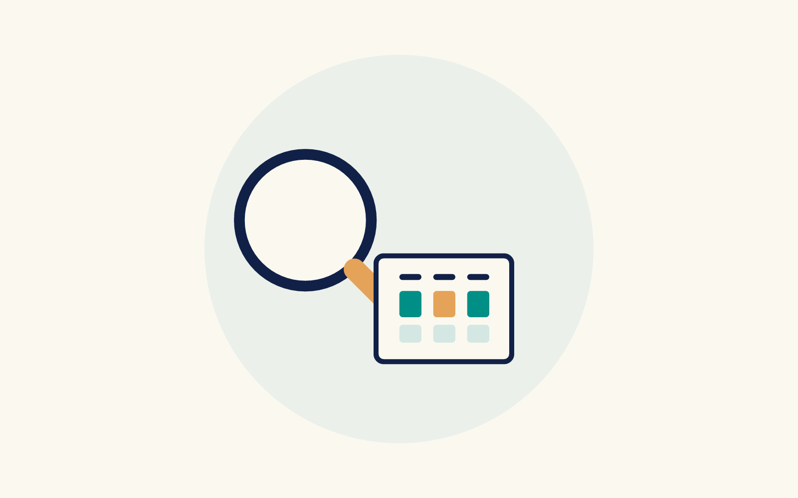 A smaller project board icon overlapping a larger magnifying glass icon.