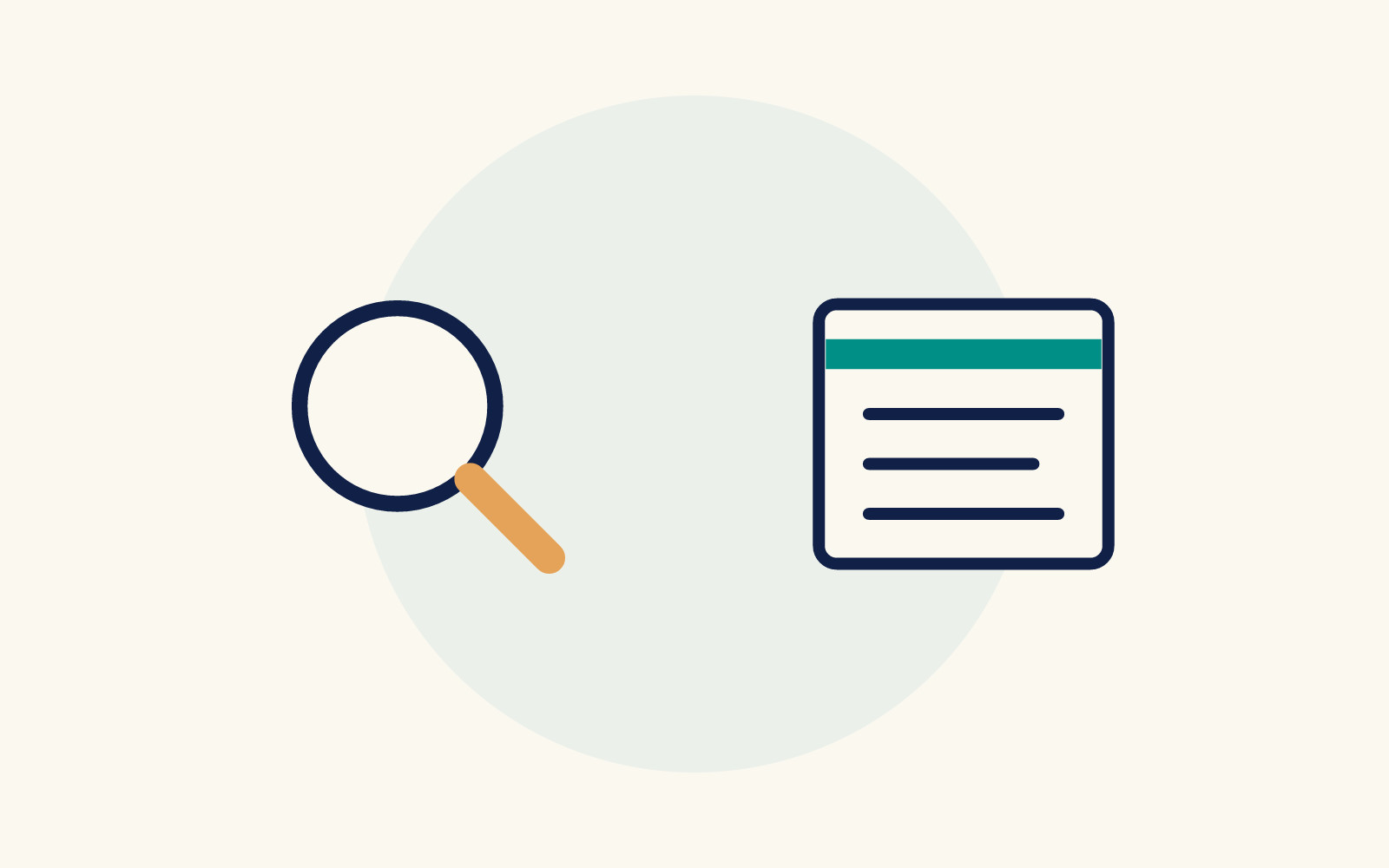 A magnifying glass icon beside a webpage icon.