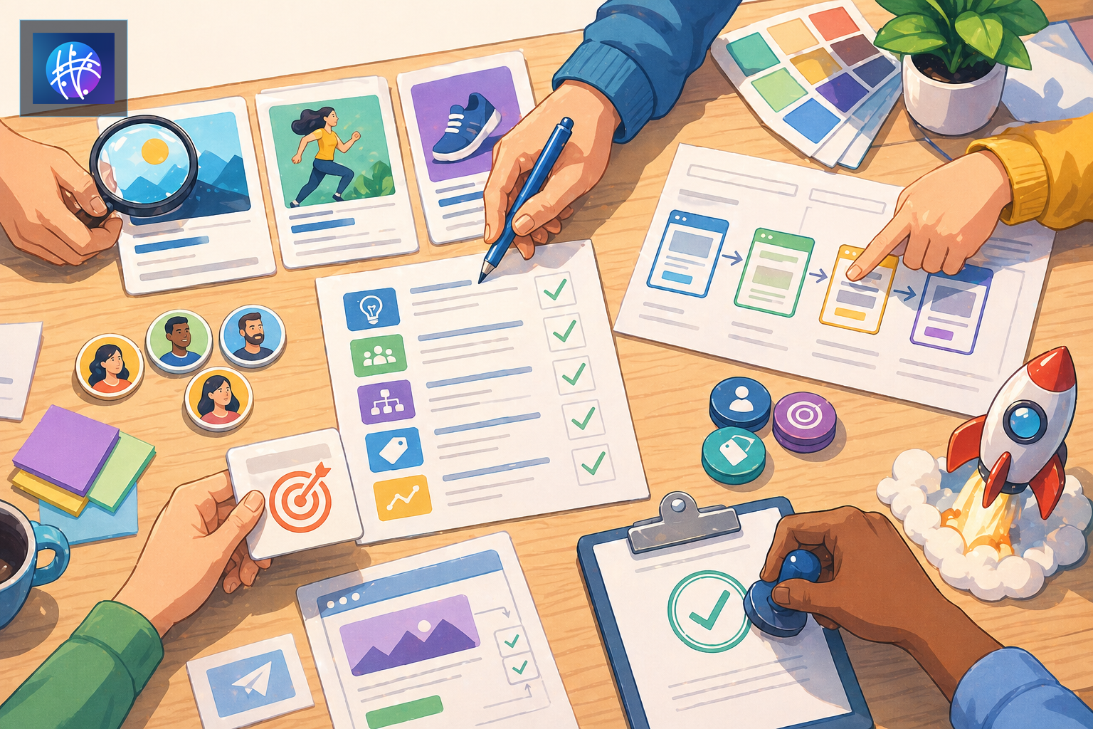 Advertising Creative Testing Checklist Before Launch bright advertising creative testing editorial hero image with Meshline logo