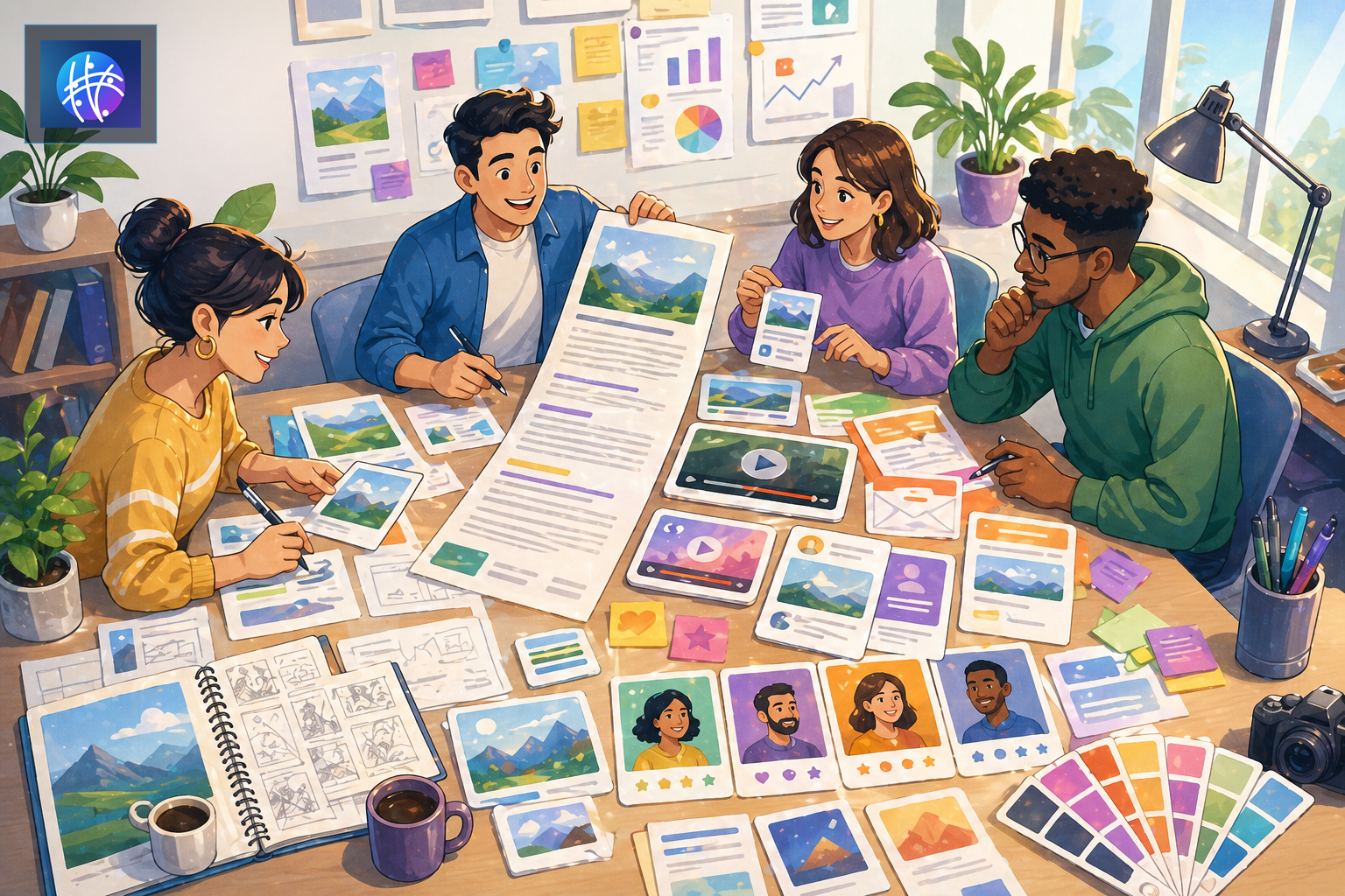 Advertising Creative Testing for Content Distribution bright advertising creative testing editorial hero image with Meshline logo