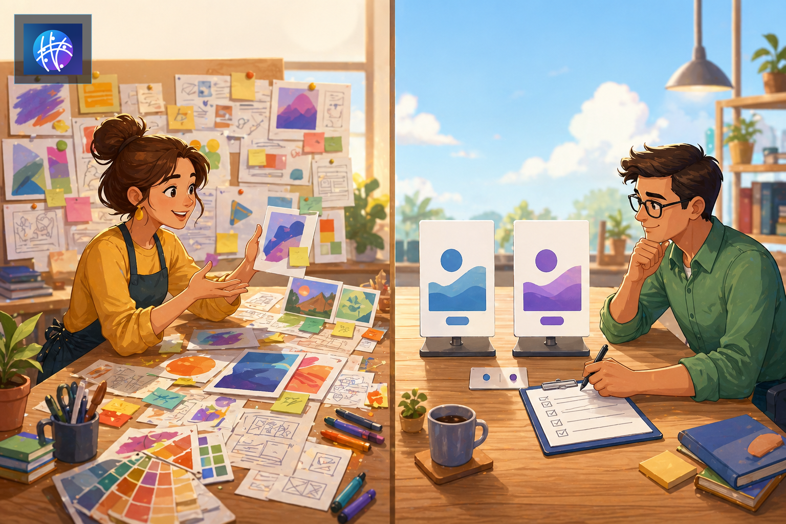 Advertising Creative Testing vs A/B Testing: What Is the Difference? bright advertising creative testing editorial hero image with Meshline logo