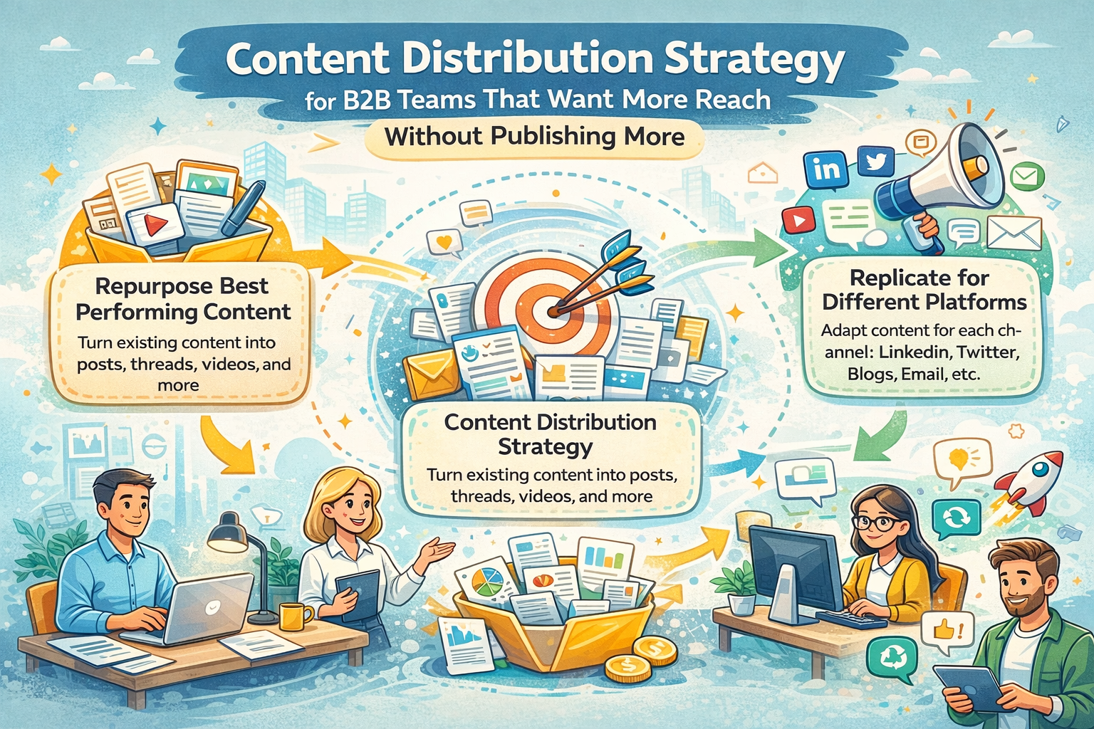 content distribution strategy diagram for B2B teams repurposing content across channels