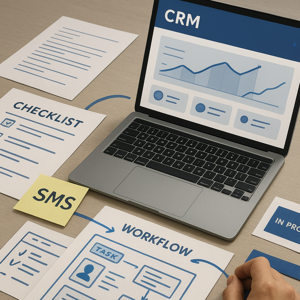 Diagram showing lead capture, enrichment and scoring, assignment engine, and exception queue for CRM lead routing automation services.