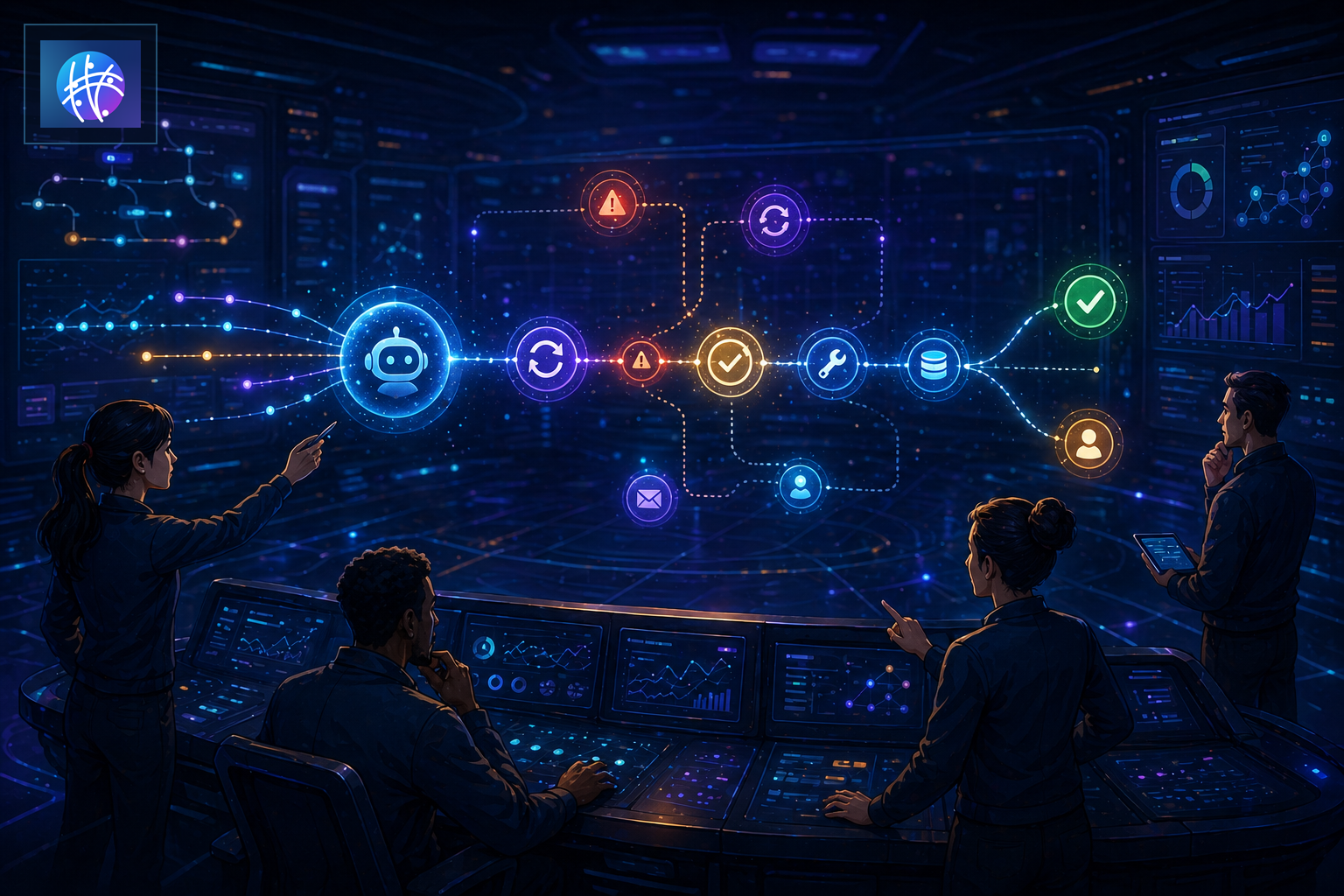 Event Correlation for AI Agents and Automation Workflows cinematic event correlation operations map hero image with Meshline logo