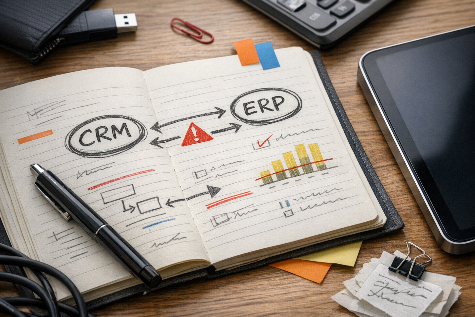 Diagrama del modelo operativo CRM a ERP mostrando disparador, propietario, ruta de excepción y reintentos