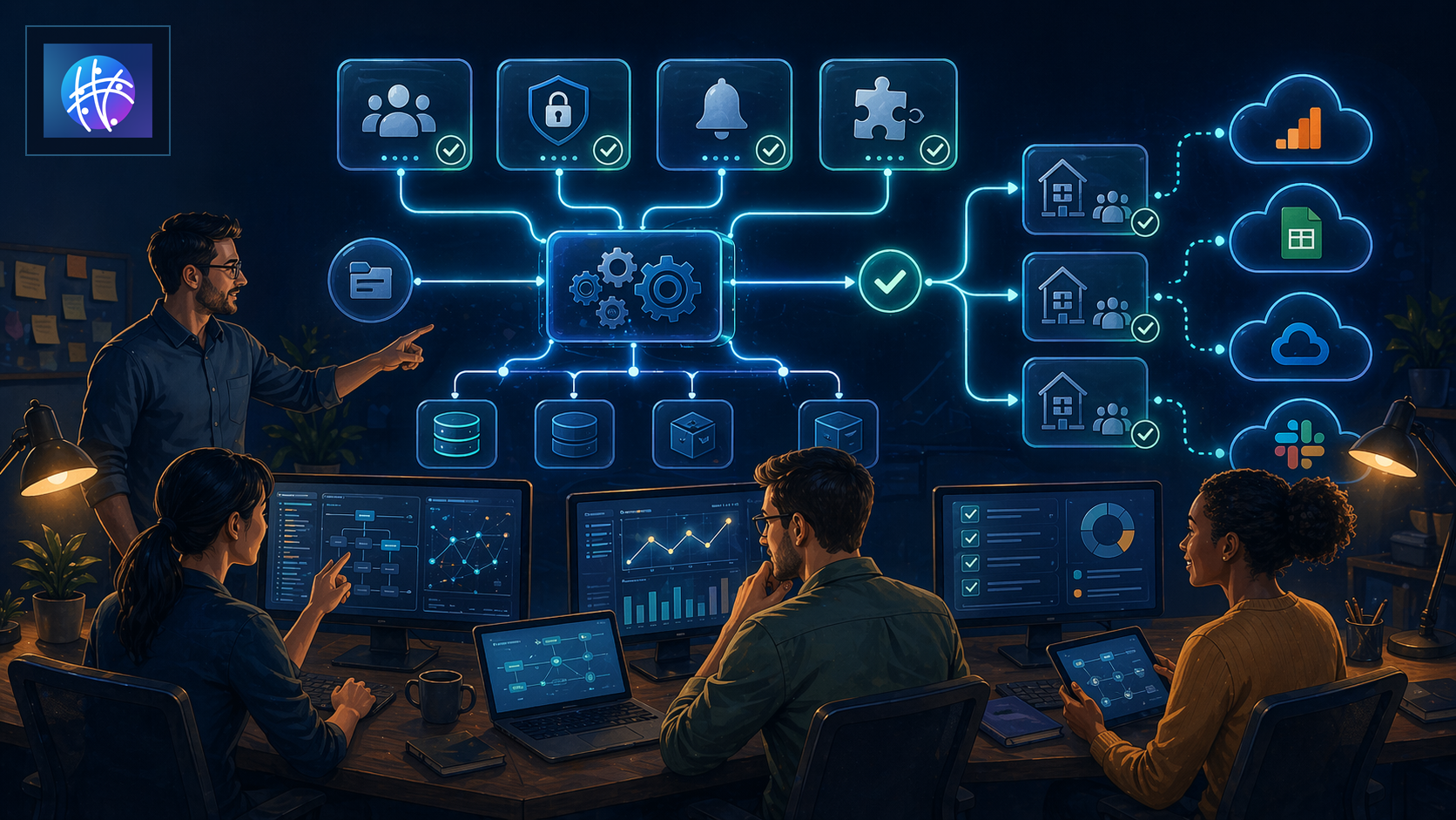 Infrastructure Automation Examples for SMB Operations Teams premium infrastructure automation hero image with Meshline logo