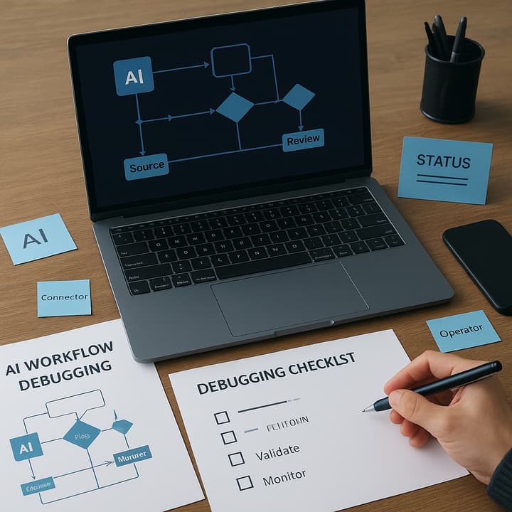 Diagram showing ai workflow debugging: triggers, owners, exception paths, and Meshline execution mapping for operational teams