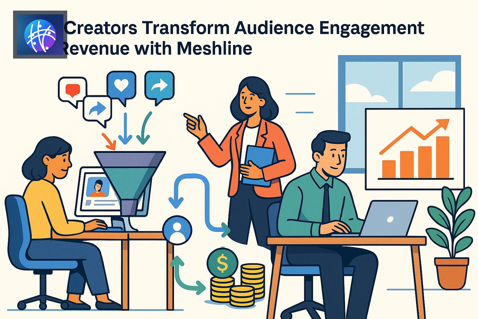 How Creators Transform Audience Engagement into Revenue with Meshline generated creator revenue hero image with Meshline logo