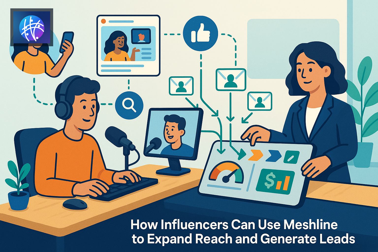 How Influencers Can Use Meshline to Expand Reach and Generate Leads generated creator revenue hero image with Meshline logo