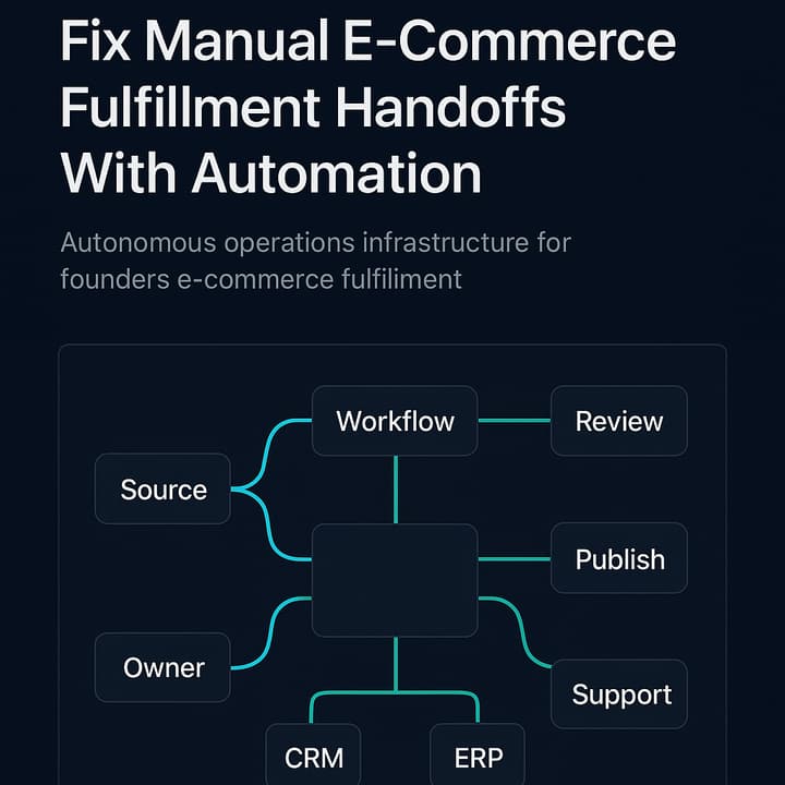 Founder reviewing autonomous operations infrastructure for founders e-commerce fulfillment with inventory parity, routing rules,