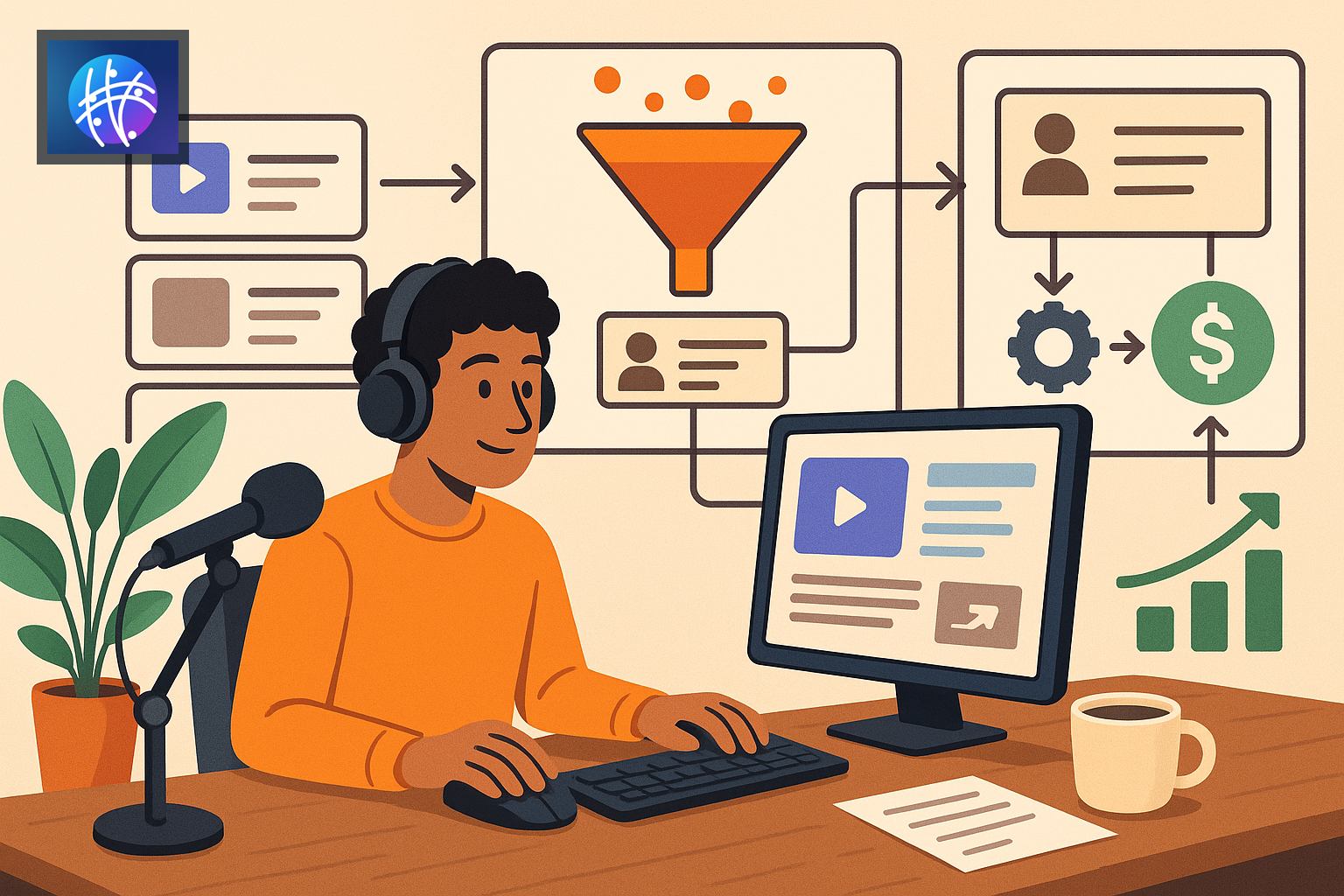 Meshline for Content Creators: Organic Growth and Sales Funnels generated creator revenue hero image with Meshline logo