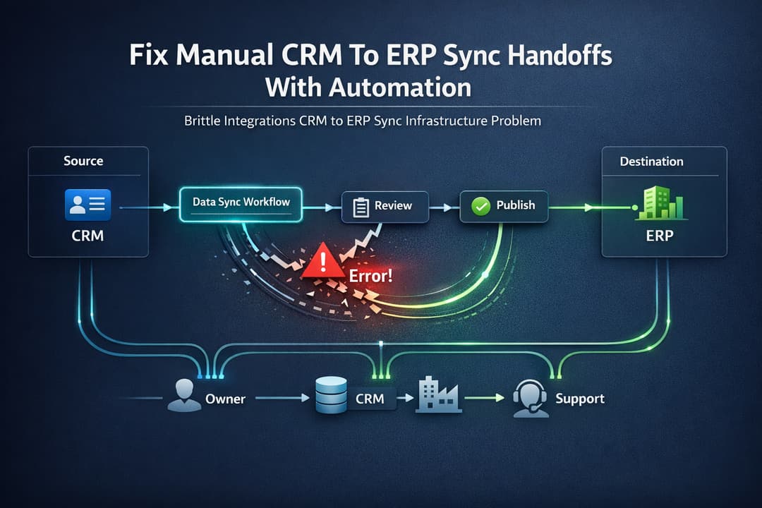 Diagram showing CRM and ERP systems connected through an autonomous operations infrastructure layer that provides contract testing,