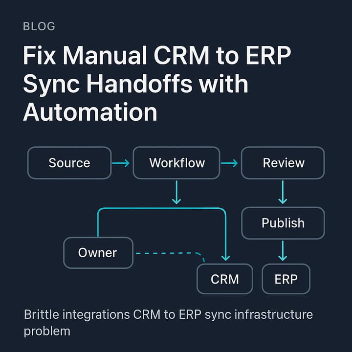 Diagram: CRM to ERP sync with contracts, autonomous operations infrastructure, ownership, and reconciliation