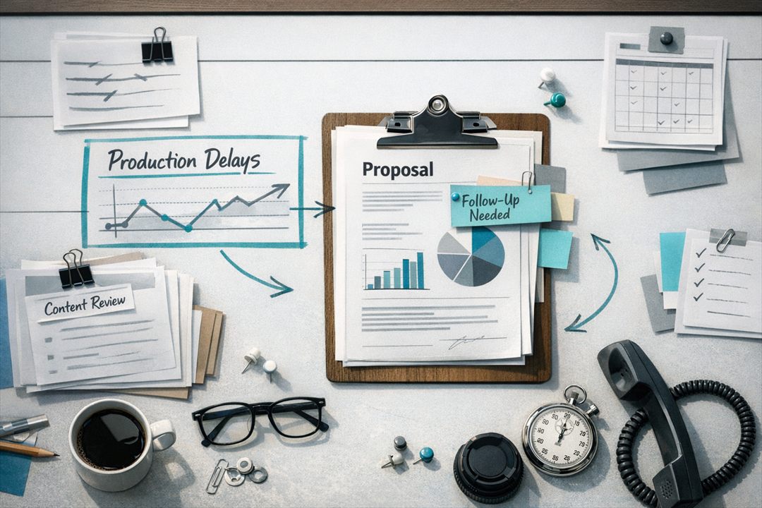 Why Content Production Drag Breaks Proposal Follow‑Up Meshline workflow automation article visual