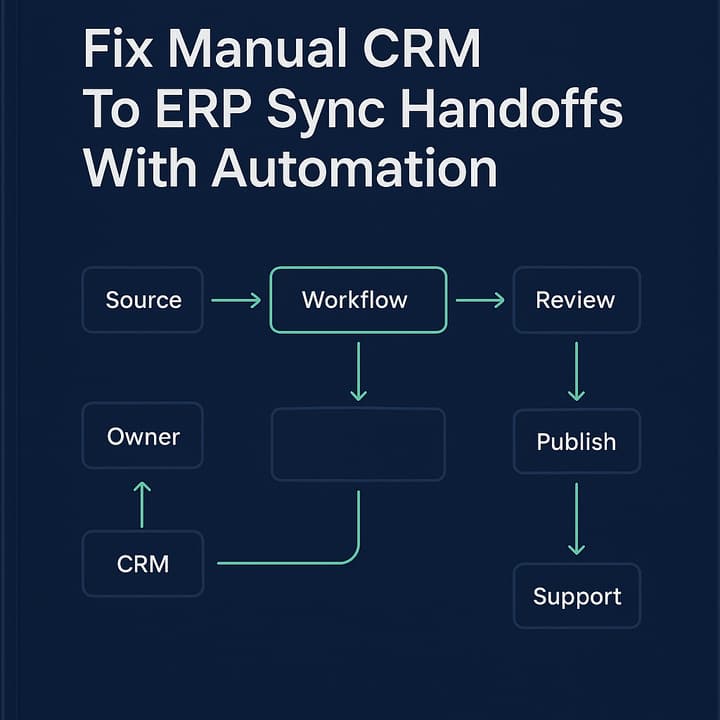 Diagram showing CRM to ERP sync flow with durable message backbone, schema contracts, DLQ, and ownership labels for Source,