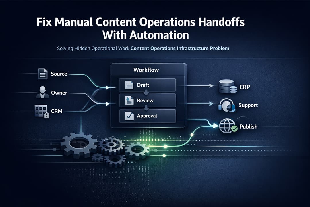 Diagram showing content operations layers: Experience, Tooling, and Autonomous Operations Infrastructure with arrows for