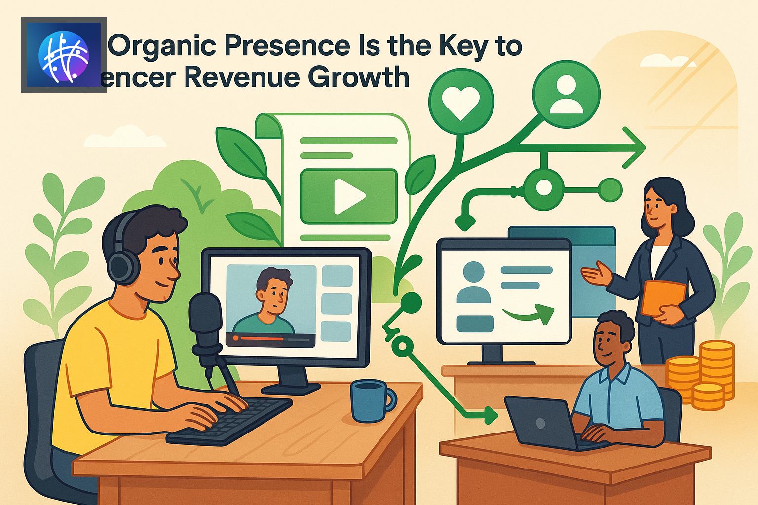 Why Organic Presence Is the Key to Influencer Revenue Growth generated creator revenue hero image with Meshline logo