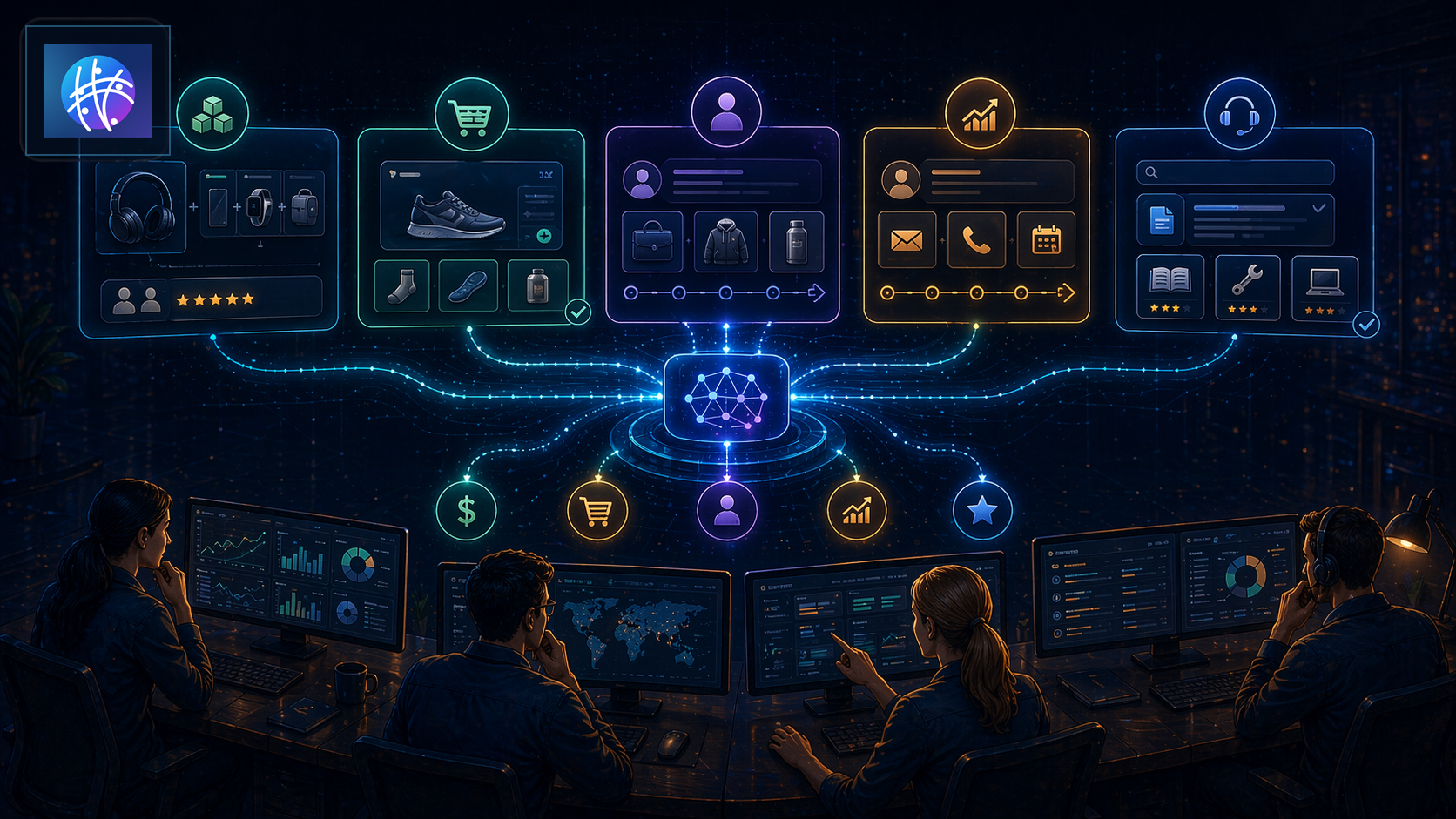 Recommendation Engine Examples for Ecommerce and Revenue Teams premium recommendation engine hero image with Meshline logo