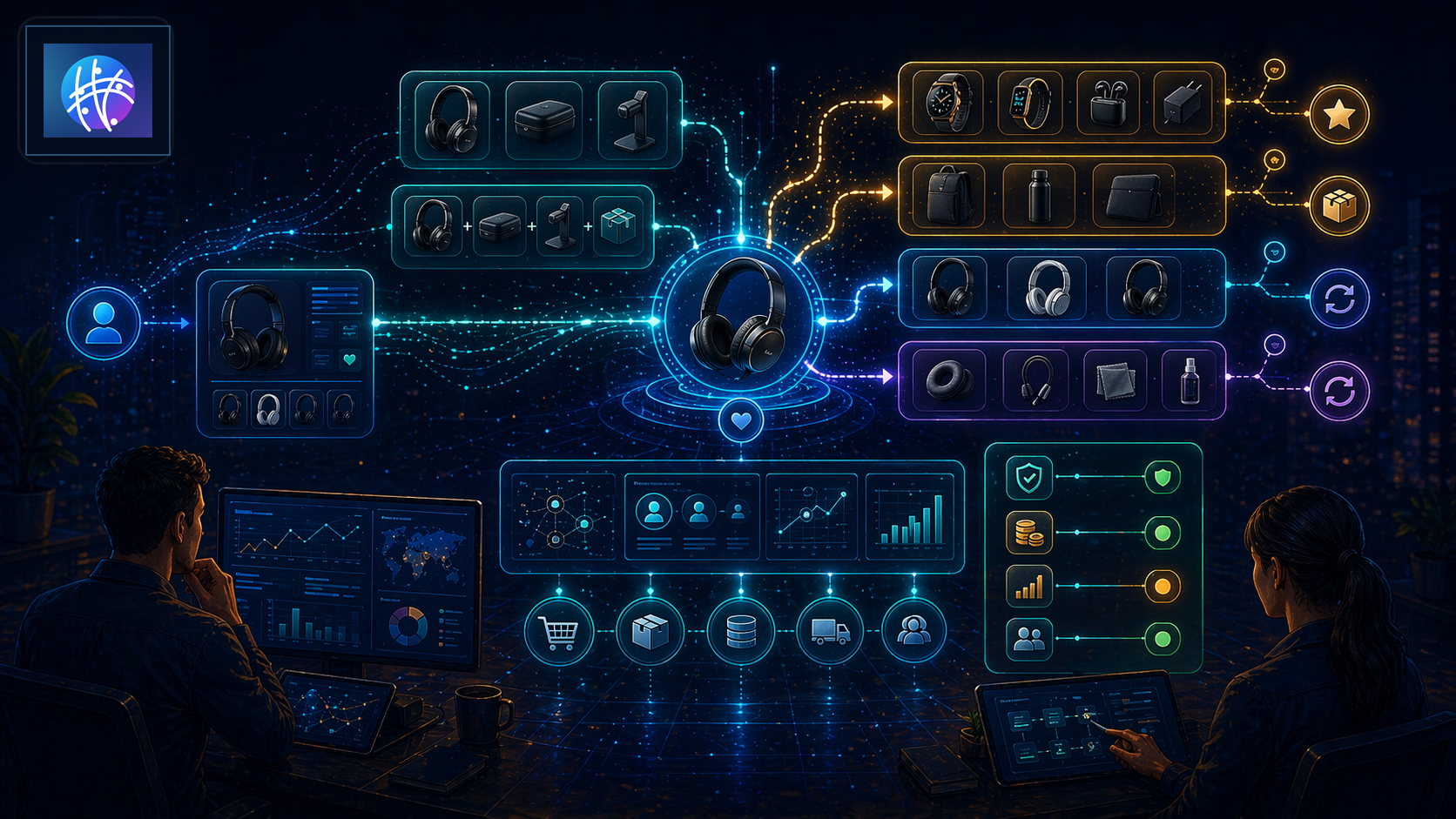 Recommendation Engine for Product Discovery and Cross-Sell Workflows premium recommendation engine hero image with Meshline logo