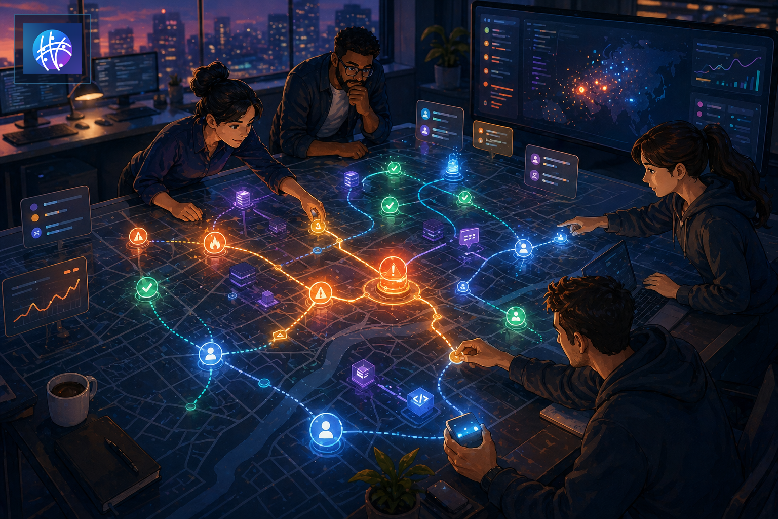 What Is Event Correlation? A Practical Guide for Operations Teams cinematic event correlation operations map hero image with Meshline logo