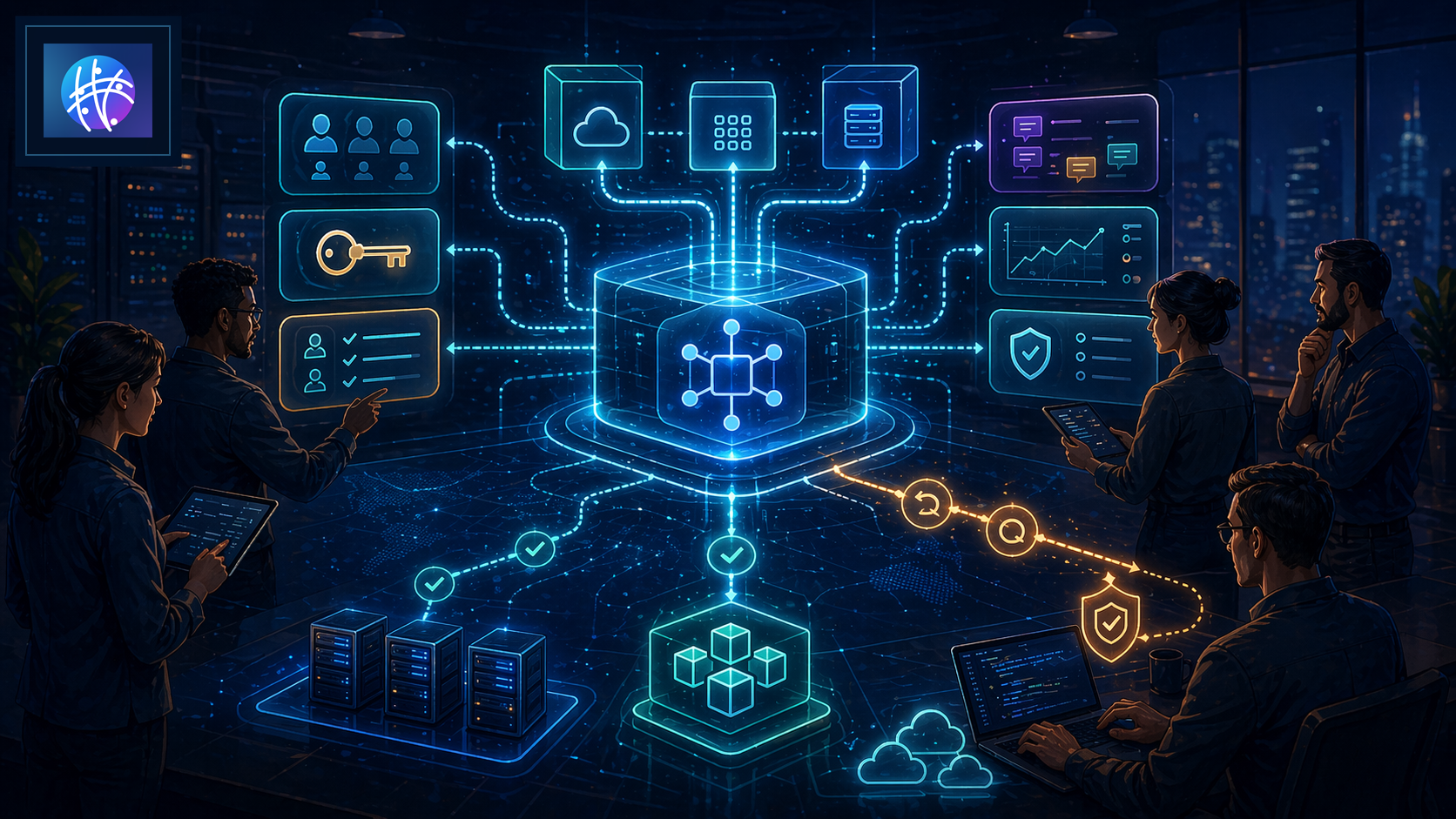 What Is Infrastructure Automation? A Practical Guide for Operations Teams premium infrastructure automation hero image with Meshline logo