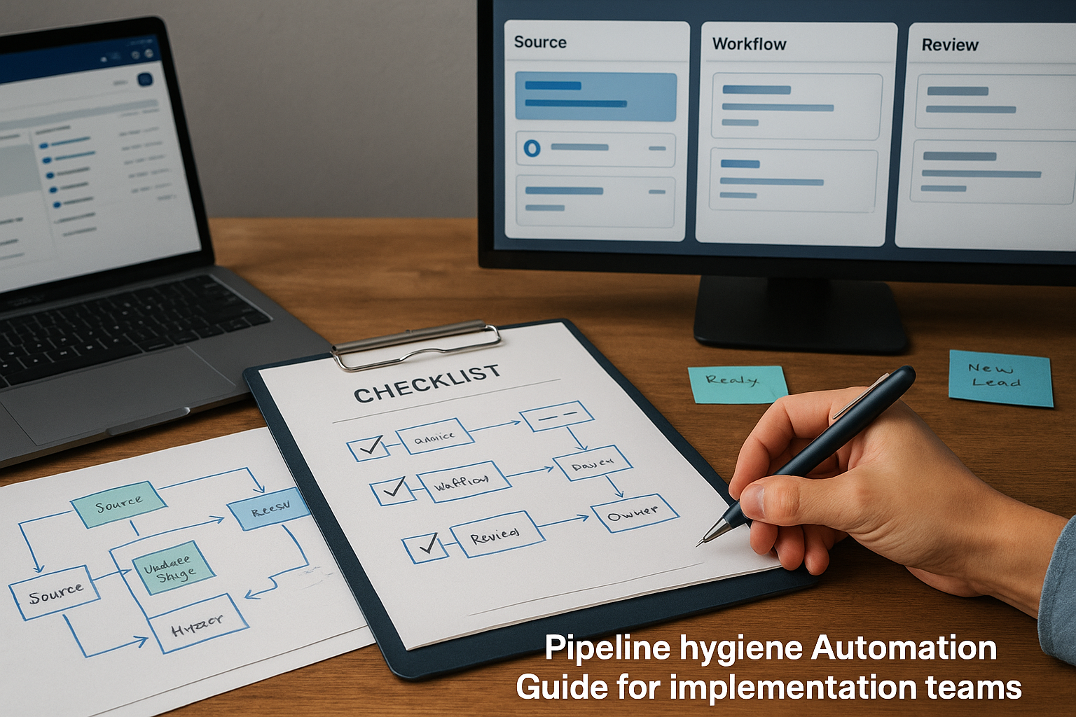 Orchestration diagram showing canonical ID reconciliation, enrichment gating, dedupe, Zoho CRM sync, and Mailchimp audience sync — illustrating orchestration required in a Zoho vs Mailchimp pipeline hygiene comparison.